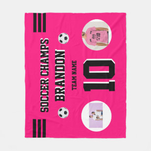 soccer Fleece Blanket fuchia photos personalized