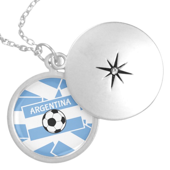 Soccer Football Argentina Flag Locket Necklace (Front)