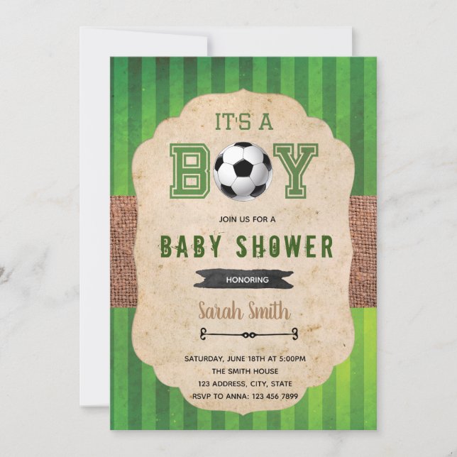 Soccer football baby shower party invitation (Front)