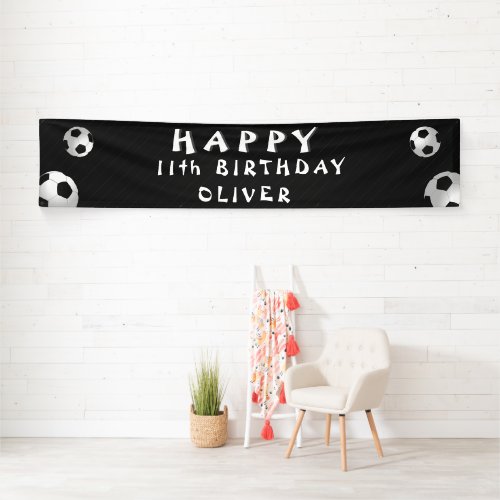 Soccer Football Ball Black Sports Birthday Party Banner