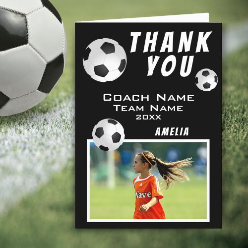 Soccer Football Ball Black Sports Coach  Thank You Card