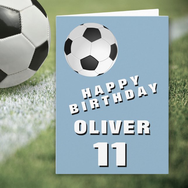 Soccer Football Ball Blue Happy Birthday  Card (Creator Uploaded)