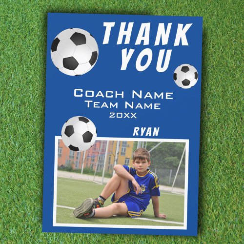 Soccer Football Ball Blue Sports Coach Thank You Card