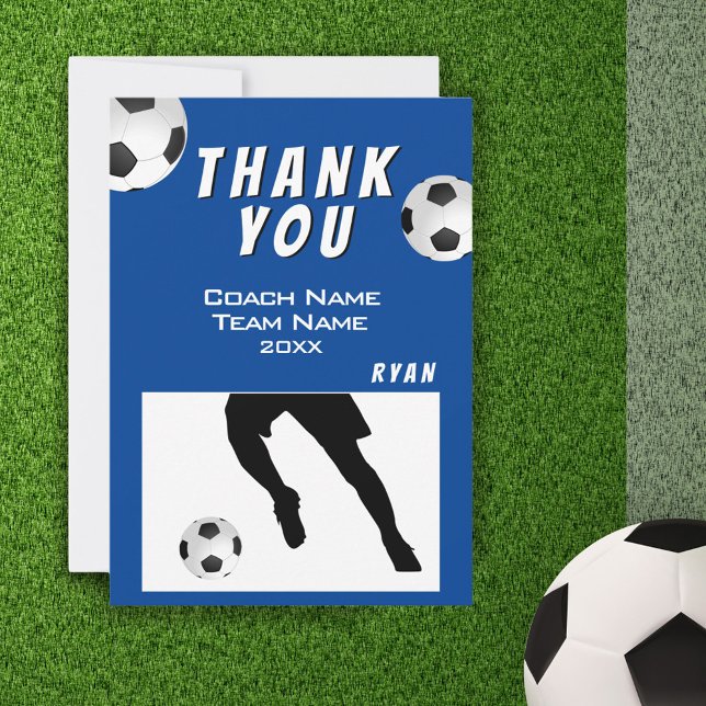Soccer Football Ball Blue Thank you Coach Card (Creator Uploaded)