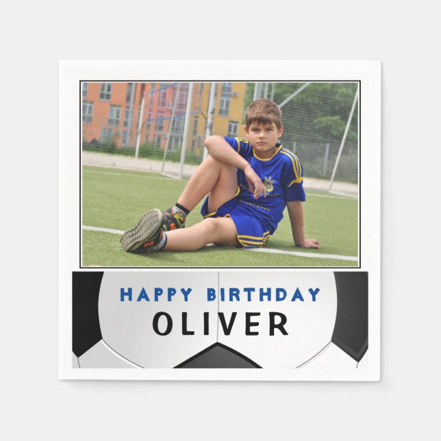 Soccer Football Ball Boy Photo Birthday Party Napkins (Front)
