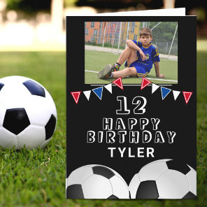 Soccer Football Ball Flags Black Photo Birthday Card