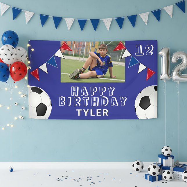 Soccer Football Ball Flags Photo Birthday Banner (Creator Uploaded)