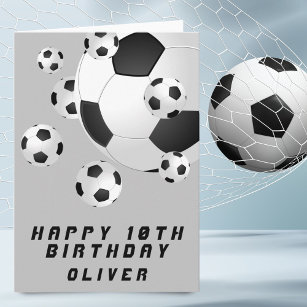 Soccer Football Ball Grey Kids Boy Happy Birthday Card