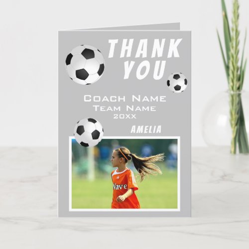 Soccer Football Ball Grey Sports Coach  Thank You Card