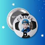 Soccer Football Ball Kids Birthday Age Photo Button<br><div class="desc">Soccer Football Ball Kids Birthday Age Photo button.Soccer birthday button with a custom photo. Add your photo,  name and age.</div>