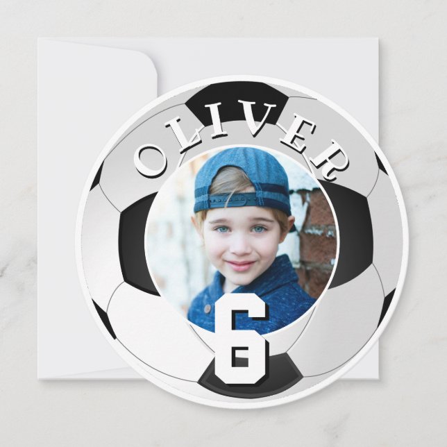 Soccer Football Ball Kids Birthday Age Photo Card (Front)