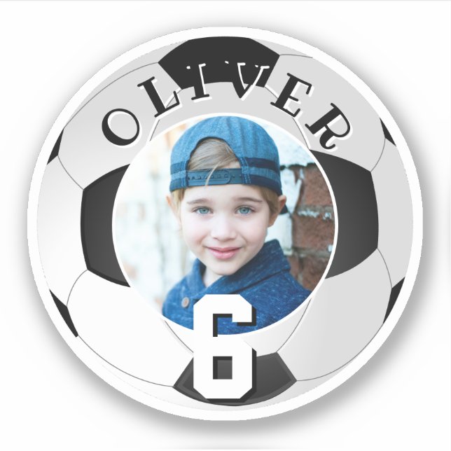 Soccer Football Ball Kids Birthday Age Photo Sticker (Front)