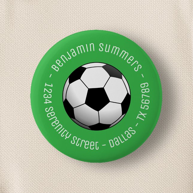 Soccer Football Ball on Green Custom Text Button (Creator Uploaded)