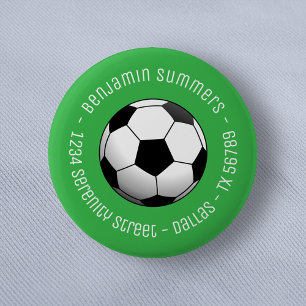 Soccer Football Ball on Green Custom Text Button