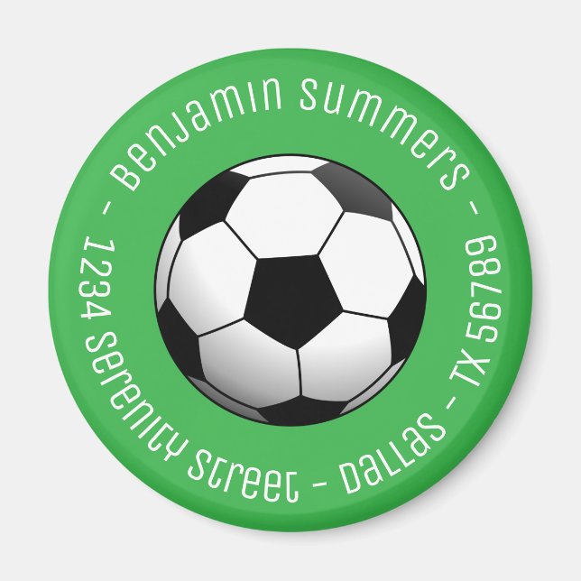 Soccer Football Ball on Green Custom Text Magnet (Front)