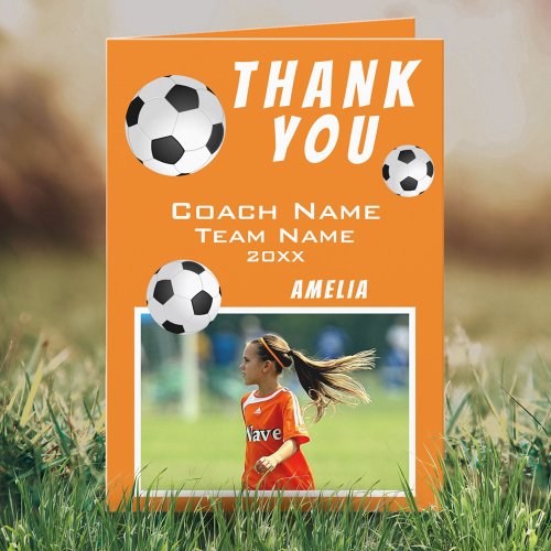 Soccer Football Ball Orange Sports Coach  Thank You Card