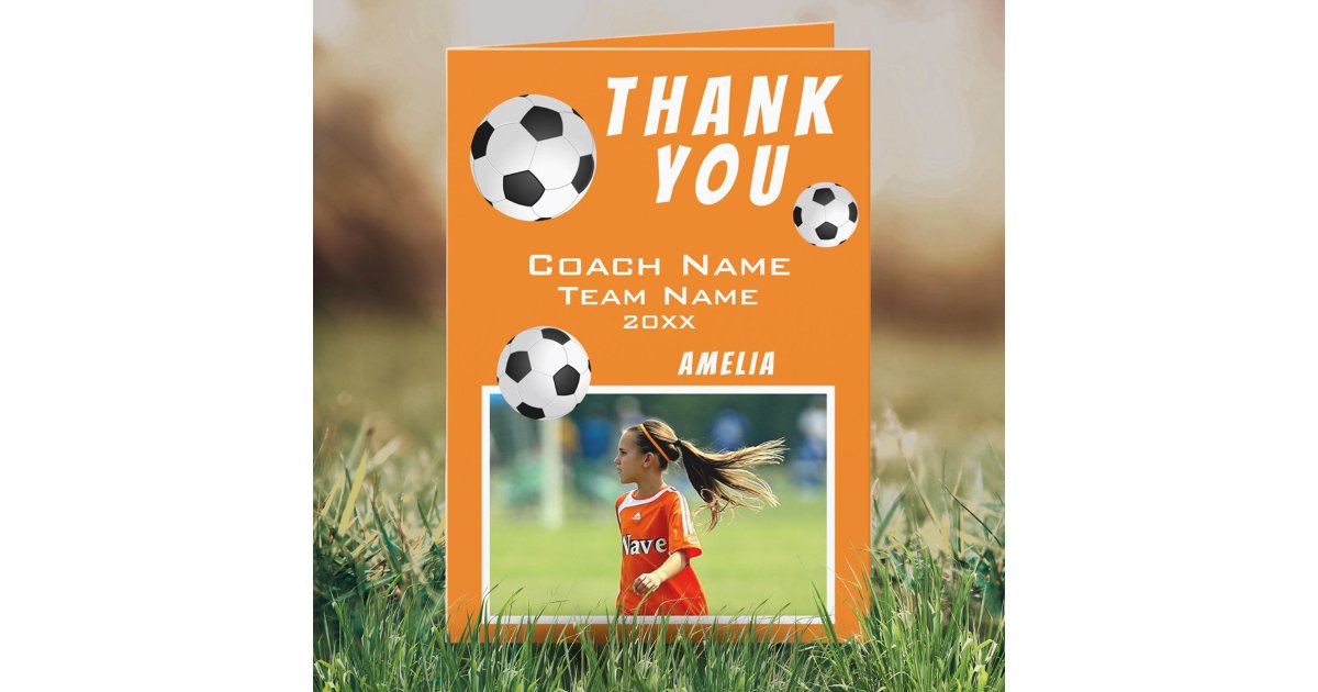 Soccer Football Ball Orange Sports Coach Thank You Card | Zazzle
