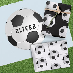 Soccer Football Ball Pattern Kids Name Birthday Wrapping Paper Sheets