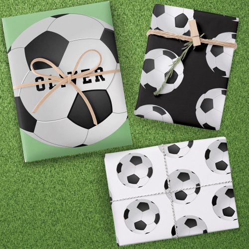 Soccer Football Ball Pattern Kids Name Birthday Wrapping Paper Sheets