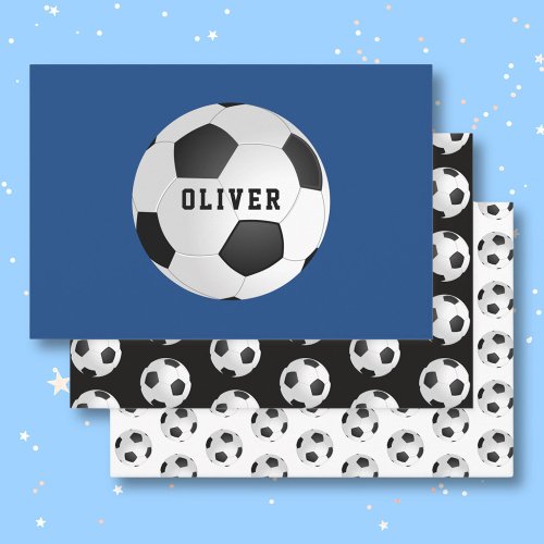 Soccer Football Ball Pattern Kids Name Birthday  Wrapping Paper Sheets