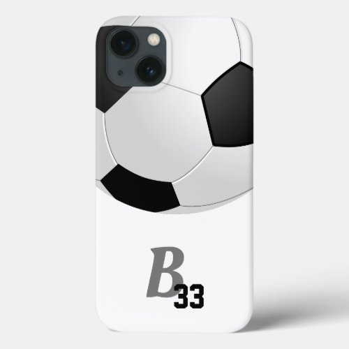 Soccer Football Ball Player Number Monogram Case_M iPhone 13 Case