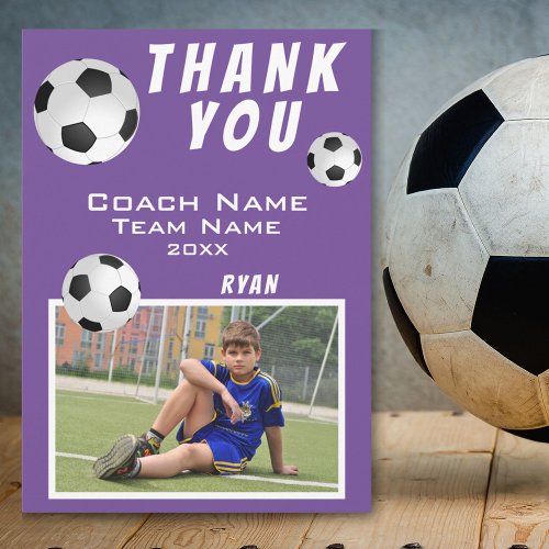 Soccer Football Ball Purple Sports Coach Thank You Card