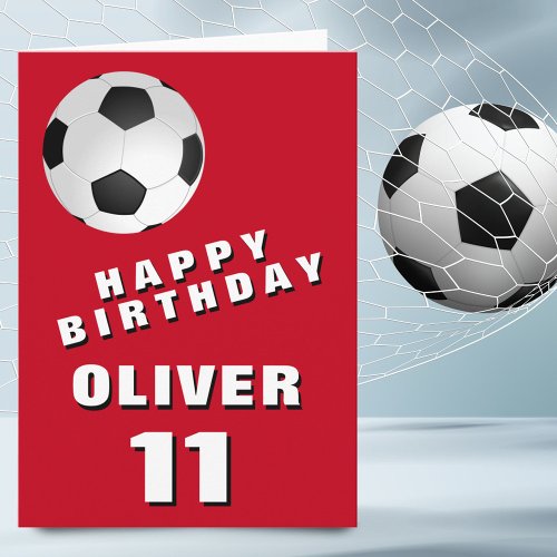 Soccer Football Ball Red Boy Happy Birthday Card