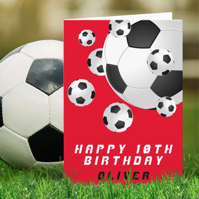 Soccer Football Ball Red Kids Boy Happy Birthday Card (Creator Uploaded)