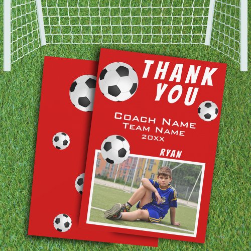 Soccer Football Ball Red Sports Coach  Thank You Card