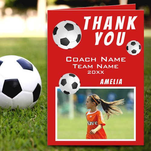 Soccer Football Ball Red Sports Coach  Thank You Card