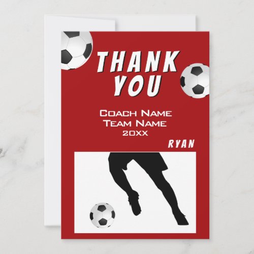Soccer Football Ball Red Thank you Coach Card