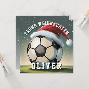 Soccer Football Ball Santa Hat Merry Christmas Card