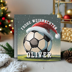 Soccer Football Ball Santa Hat Merry Christmas Card