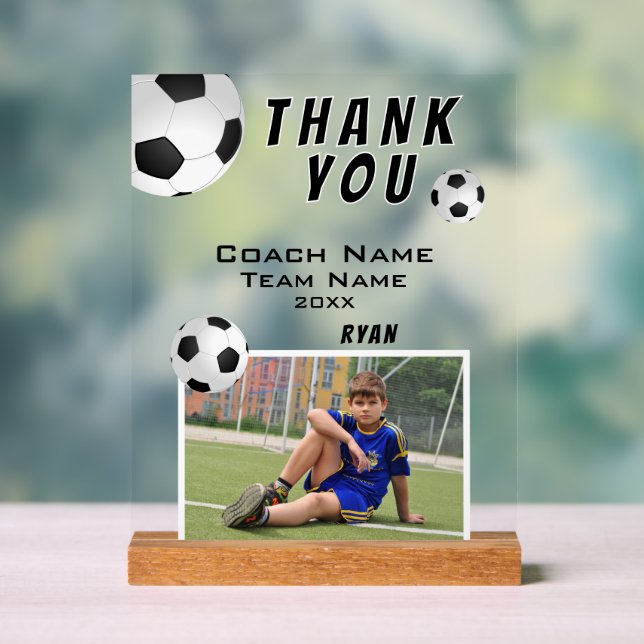 Soccer Football Ball Sports Coach Photo Thank you Acrylic Sign (Neutral)