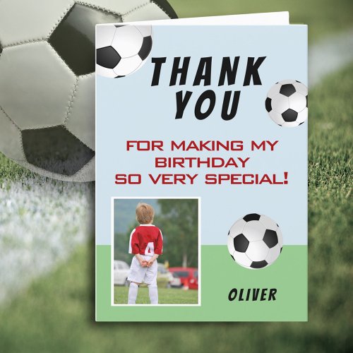 Soccer Football Ball Sports Kids Birthday Photo Thank You Card