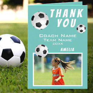 Soccer Football Ball Teal Sports Coach  Letterpress Thank You Card