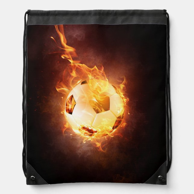 Soccer, Football, Ball under Fire Drawstring Bag (Front)