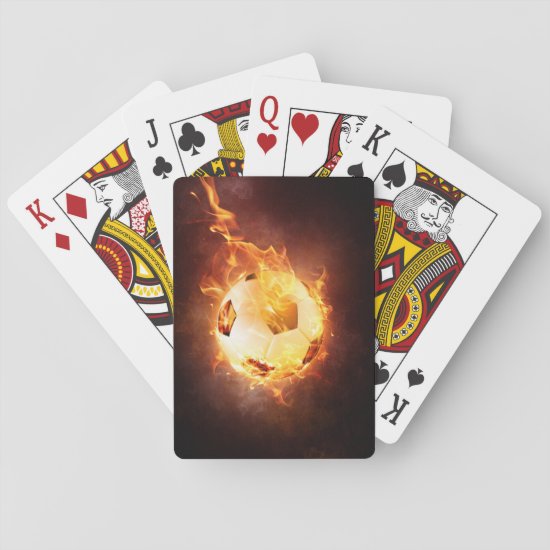 Soccer, Football, Ball under Fire Playing Cards