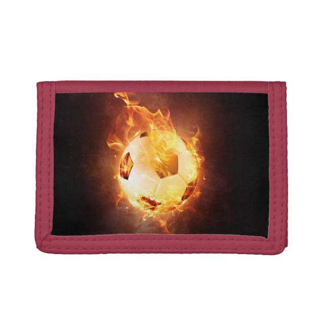 Soccer, Football, Ball under Fire Tri-fold Wallet (Front)