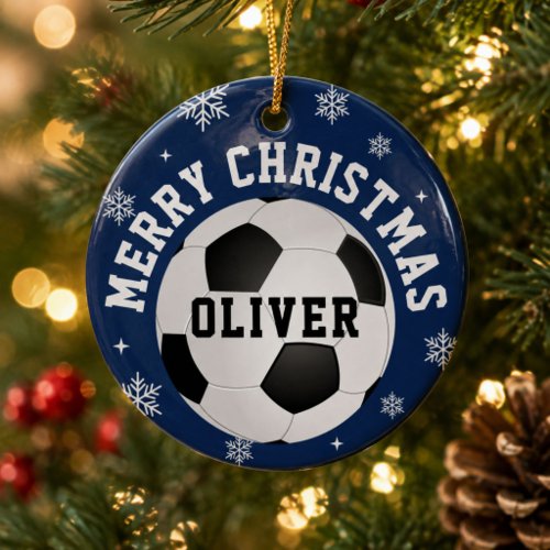 Soccer Football Balls Kids Name Christmas  Ceramic Ornament