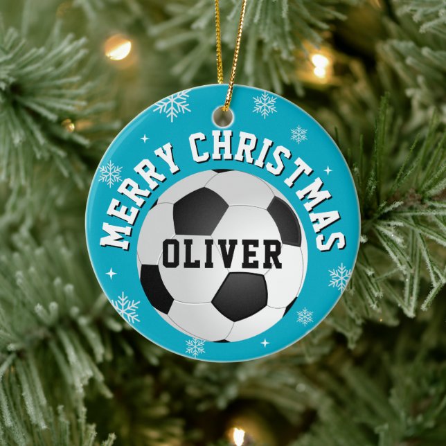 Soccer Football Balls Kids Name Christmas  Ceramic Ornament (Tree)