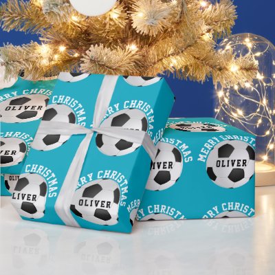 Soccer Football Balls Kids Name Christmas  Wrapping Paper