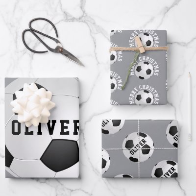 Soccer Football Balls Kids Name Christmas Wrapping Paper Sheets