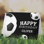 Soccer Football Balls Sports Happy Birthday Kids Card<br><div class="desc">Soccer Football Balls Sports Happy Birthday Card with Name. Soccer balls with a Happy birthday wish on a black background. Personalize with your name and make a special personal card for a boy or a girl who loves soccer game.</div>