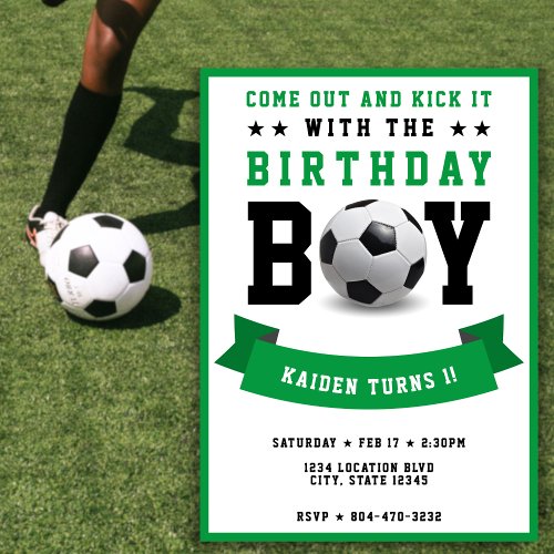 Soccer Football Bday Boy 1st Birthday Party Invitation