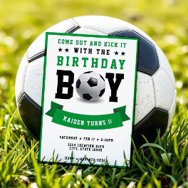 Soccer Football Bday Boy 1st Birthday Party Invitation