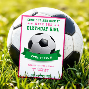 Soccer Football Bday Girl 1st Birthday Party Invitation