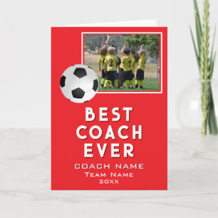 Soccer Football Best Coach Ever Team Photo Letterpress Thank You Card