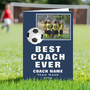Soccer Football Best Coach Ever Team Photo Letterpress Thank You Card