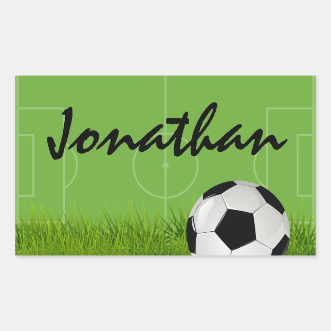 Soccer Football Birthday Party Bag Name Rectangular Sticker (Front)